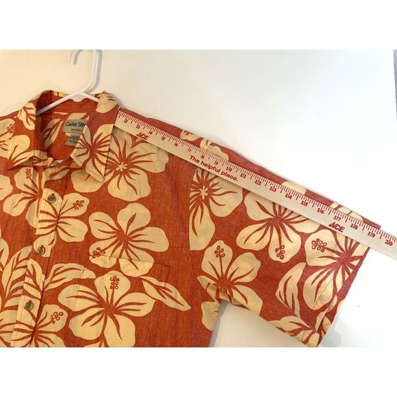 Cooke Street L Hawaiian Honolulu 100% Cotton Mens Tropical Orange Floral Shirt - Picture 6 of 7